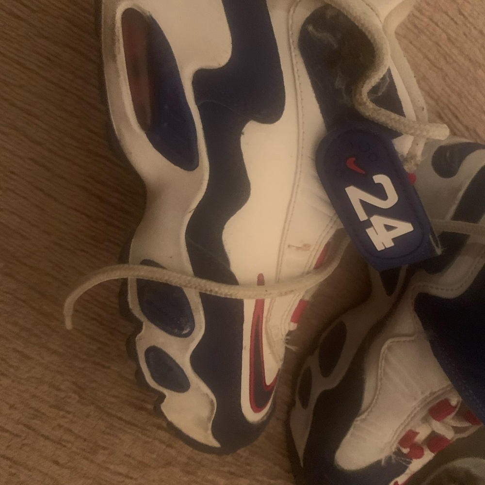 Nike White and Blue Nike Air Sneakers with Red Accents